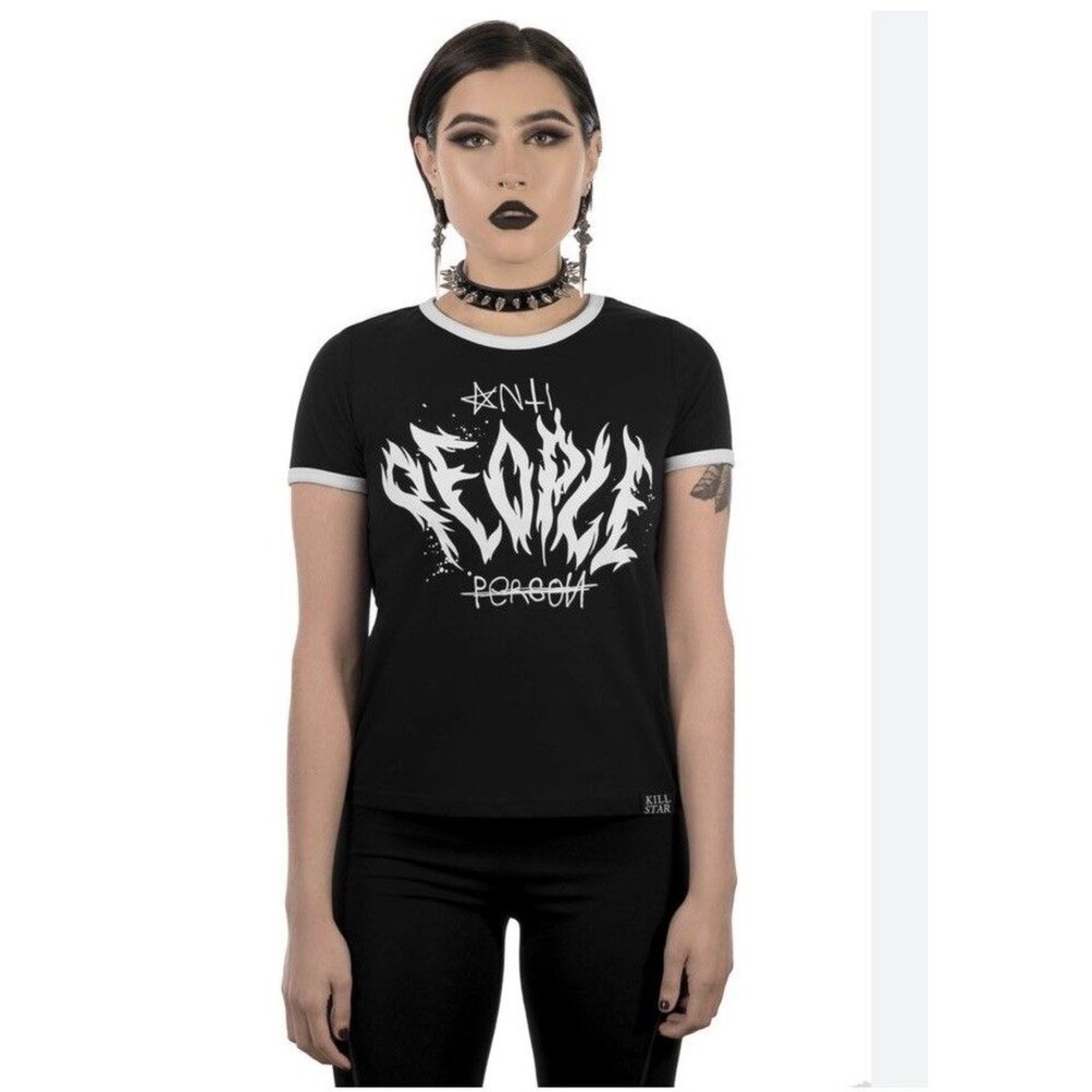 NWT Killstar Anti People Ringer Top Goth Emo Sz XL